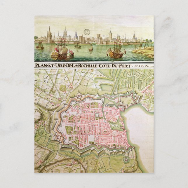 Carte Postale Plan de la ville de La Rochelle, 1736 (Devant)