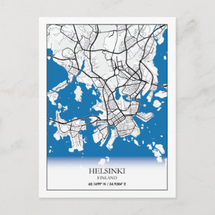 Carte Postale Plan de la ville d'Helsinki Finlande Coordonnées V