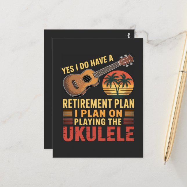 Carte Postale Plan de retraite Ukulele Drôle (Devant/Arrière en situation)