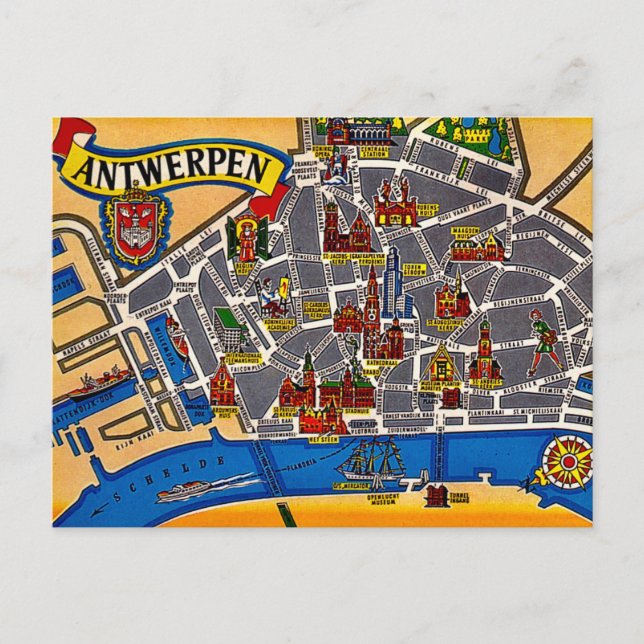 Carte Postale Plan de rue vintage d'Anvers  (Devant)