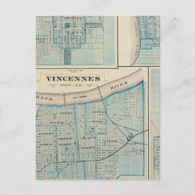 Carte Postale Plan de Vincennes, Knox Co avec Sullivan (Devant)