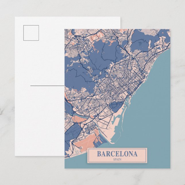 Carte Postale Plan de voyage de Barcelone Espagne Ville venteuse (Devant / Derrière)