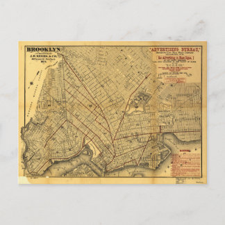 Carte Postale Plan des rues de Brooklyn, New York (1874)