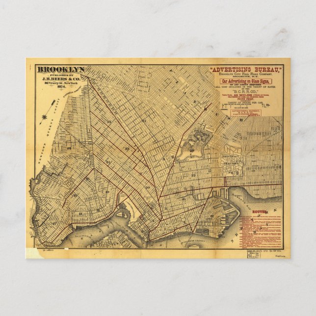 Carte Postale Plan des rues de Brooklyn, New York (1874) (Devant)