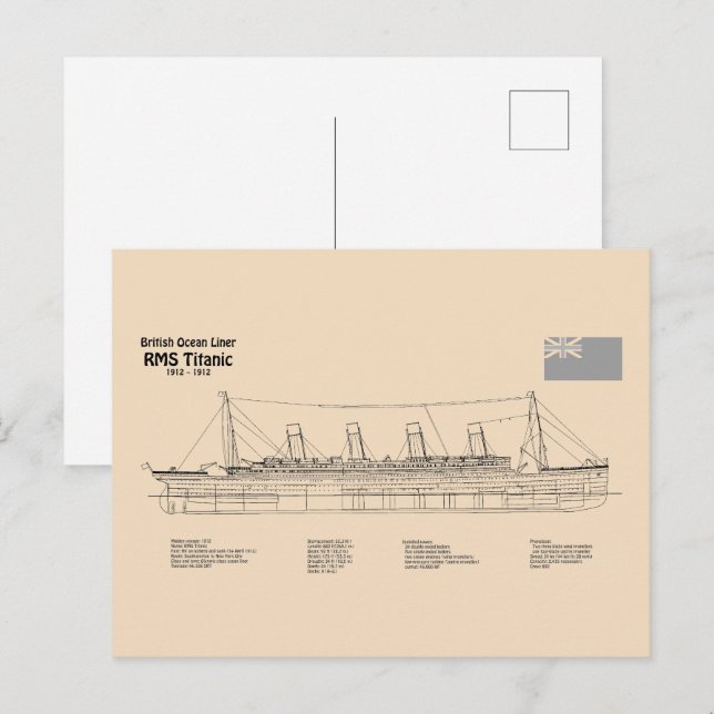 Carte Postale Plan directeur du navire Titanic RMS SD (Devant / Derrière)
