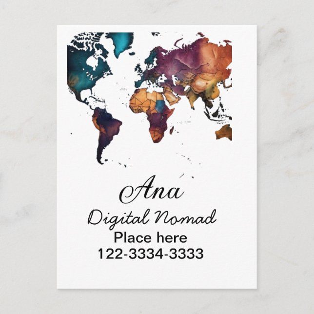 Carte Postale Plan du monde ajouter votre nom texte place téléph (Devant)