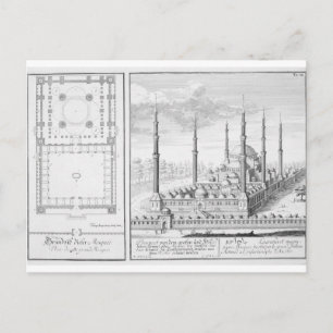 Carte Postale Plan et vue sur la Mosquée Bleue (1609-16), constr
