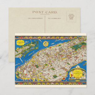 Carte Postale Plan illustré rétabli de Manhattan, édition amusan