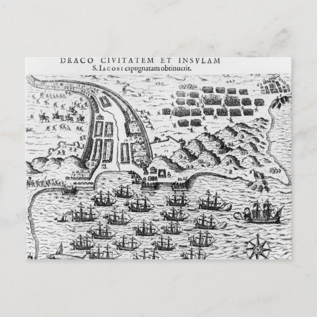 Carte Postale Plan montrant comment Francis Drake Stormed (Devant)