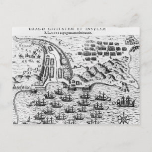 Carte Postale Plan montrant comment Francis Drake Stormed