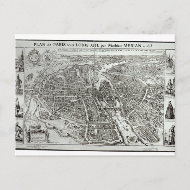 Carte Postale Plan Oiseau de Paris, 1615 (Devant)