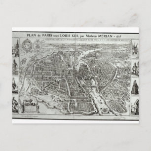 Carte Postale Plan Oiseau de Paris, 1615
