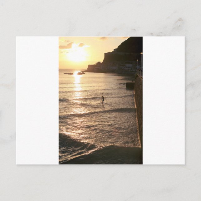 Carte Postale Planche de paddle debout coucher de soleil San Seb (Devant)