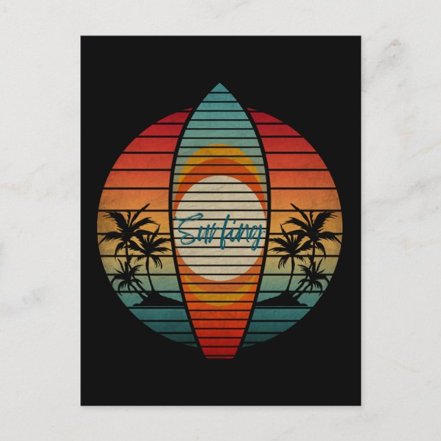 CARTE POSTALE PLANCHE DE SURF PLAGE COUCHER DE SOLEIL ÉTÉ (Devant)