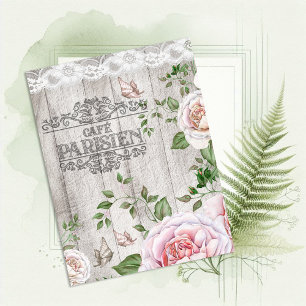 Carte Postale Planche en bois floral de café français parisien