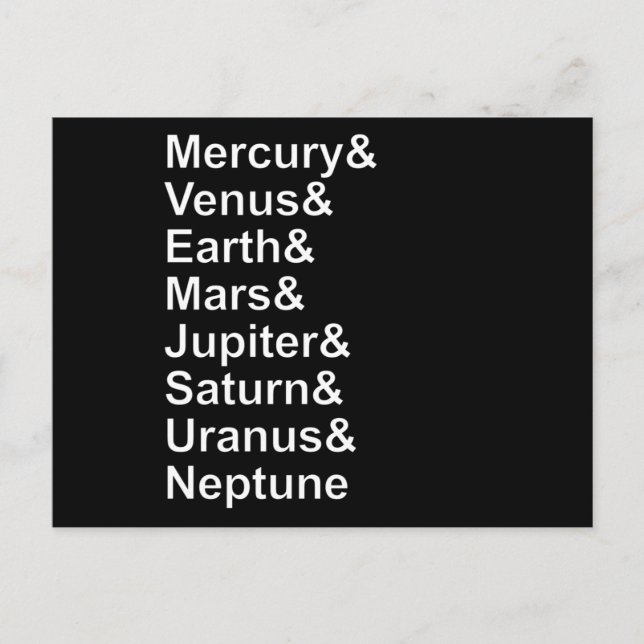 Carte Postale Planet Names Ampersand - Solar System Planets (Devant)