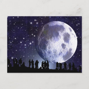 Carte Postale Planétarium Silhouettes Lune Étoiles Astronomie