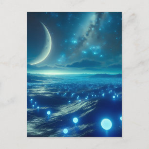 Carte Postale Planète Alien et LIformes Aliens en bleu