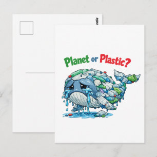 Carte Postale Planète ou plastique ? Sauvez la baleine de l'océa