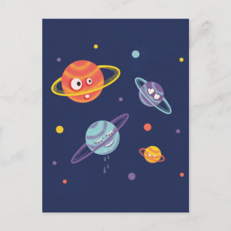 Carte Postale Planètes mignonnes Espace caricature Enfants