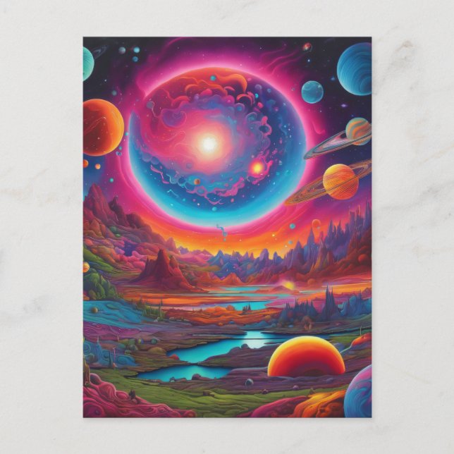 Carte Postale Planètes sauvages art psychédélique (Devant)