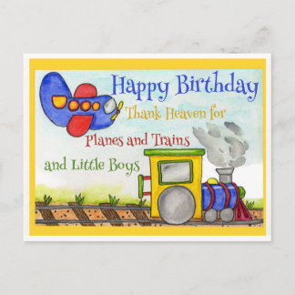 Carte Postale Plans d'anniversaire et trains pour garçon d'anniv
