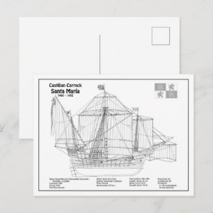 Carte Postale Plans de conception du navire Santa Maria BD