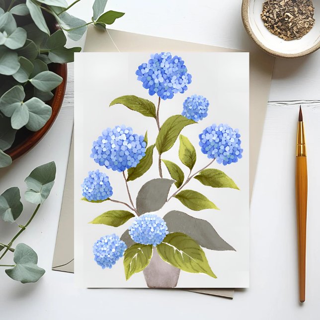 Carte Postale Plante Blue Hydrangea | Belle aquarelle florale (Créateur téléchargé)