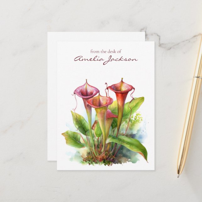 Carte Postale Plante carnivore Nepenthes, Art botanique à l'aqua (Devant/Arrière en situation)