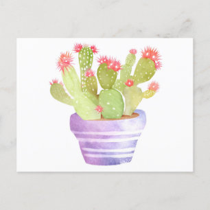 Carte Postale Plante de cactus en aquarelle fleurissant dans le 