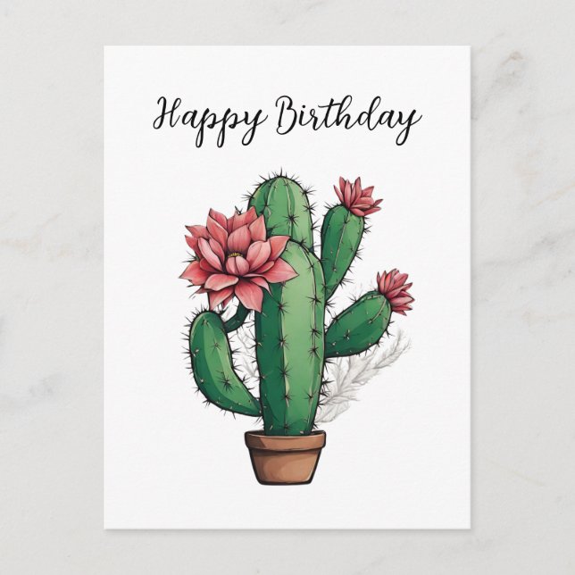 Carte Postale Plante de Cactus Fleurissant Joyeux Anniversaire  (Devant)
