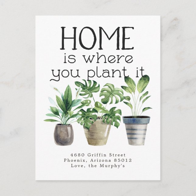 Carte Postale Plante en Pot | Annonce de Déménagement (Devant)