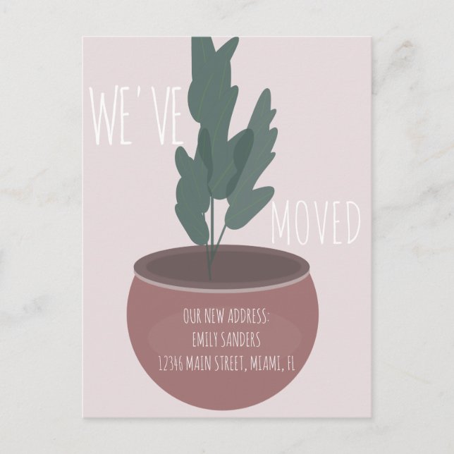 Carte Postale Plante en pot d'adresse de nouvelle maison moderne (Devant)