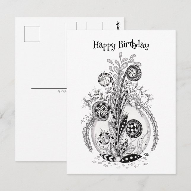 Carte Postale Plante florale au design Tangle - (Devant / Derrière)