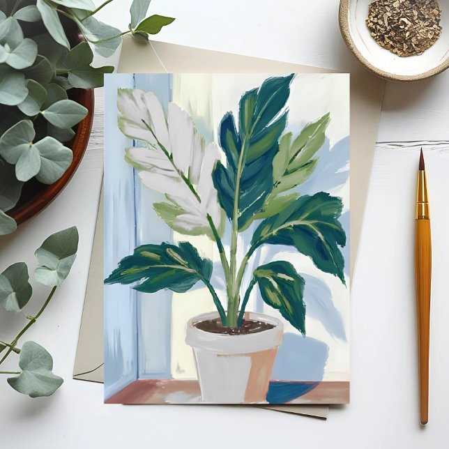 Carte Postale Plante Monstera | Peinture de pouce verte de la pl (Créateur téléchargé)