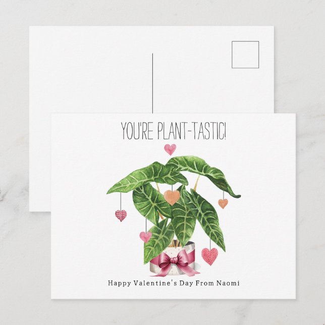 Carte Postale Plante-tastic Houseplant Pun Classroom Valentine (Devant / Derrière)