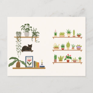 Carte Postale Plantes, Chats Et Livres - Boisson Chat esthétique