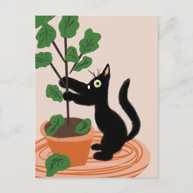 Carte Postale Plantes en pot d'arbre à figues de chat drôle dess (Devant)