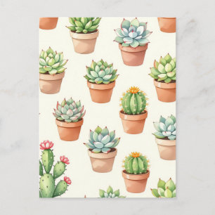 Carte Postale Plantes grasses motif sans couture Pots en terre c