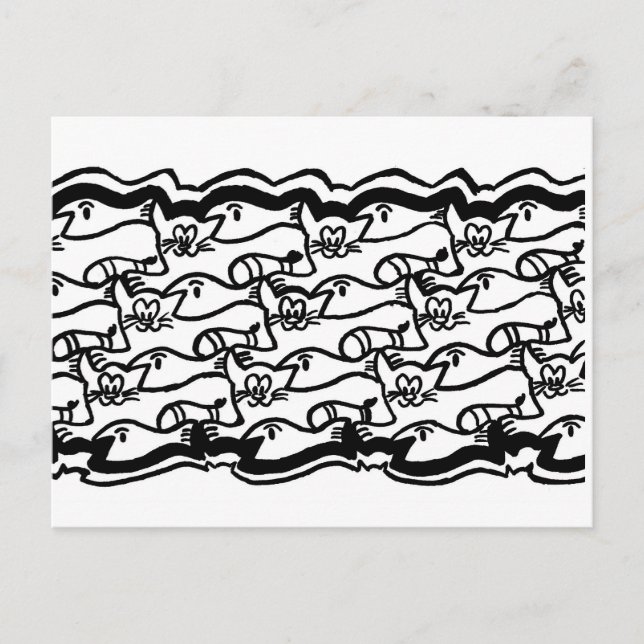 Carte postale Plaque de coloriage pour chat et poi (Devant)