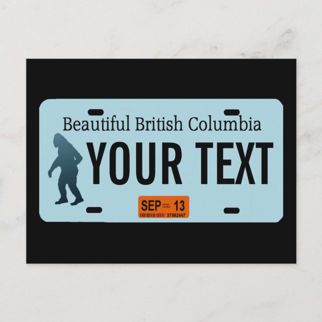 Carte Postale Plaque de licence Sasquatch de la Colombie-Britann (Devant)