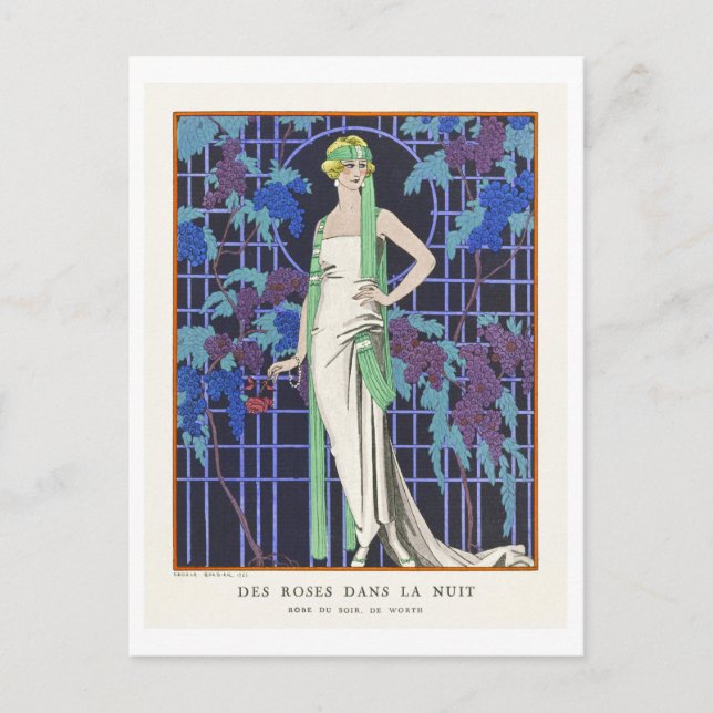 Carte Postale Plaque de mode Art déco de la soirée Gown par Barb (Devant)