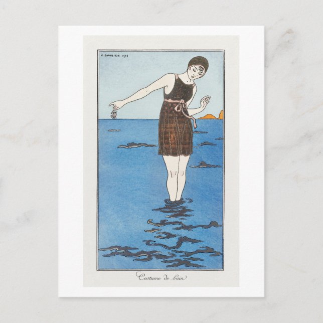 Carte Postale Plaque de mode Art déco en maillot de bain par Bar (Devant)