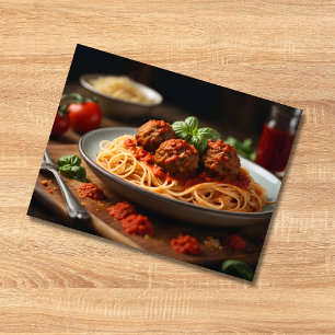 Carte Postale Plaque de spaghetti et boulettes de viande