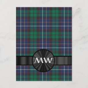 Carte Postale Plaque de tartan bleu et vert