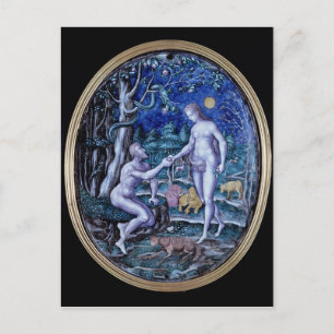 Carte Postale Plaque Limoges représentant Adam et Eve, c.1570