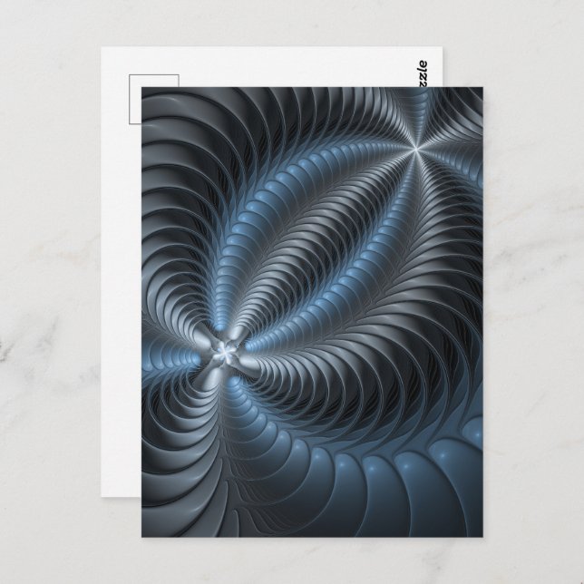 Carte Postale Plastique bleu gris 3D Fractal Art moderne Abstrai (Devant / Derrière)