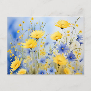 Carte Postale Plat bleu clair avec Fleurs sauvages délicieux