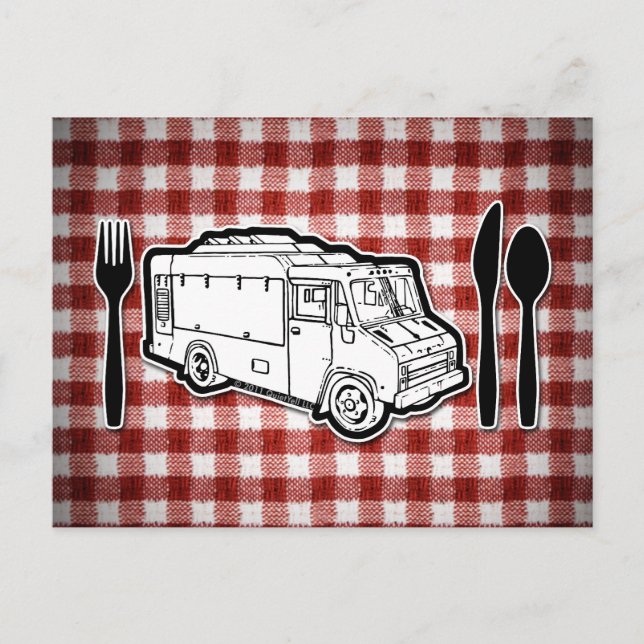 Carte Postale Plat et ustensiles de camion de nourriture (Devant)
