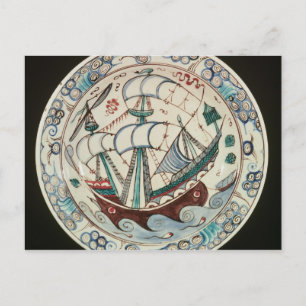 Carte Postale Plat peint avec un navire